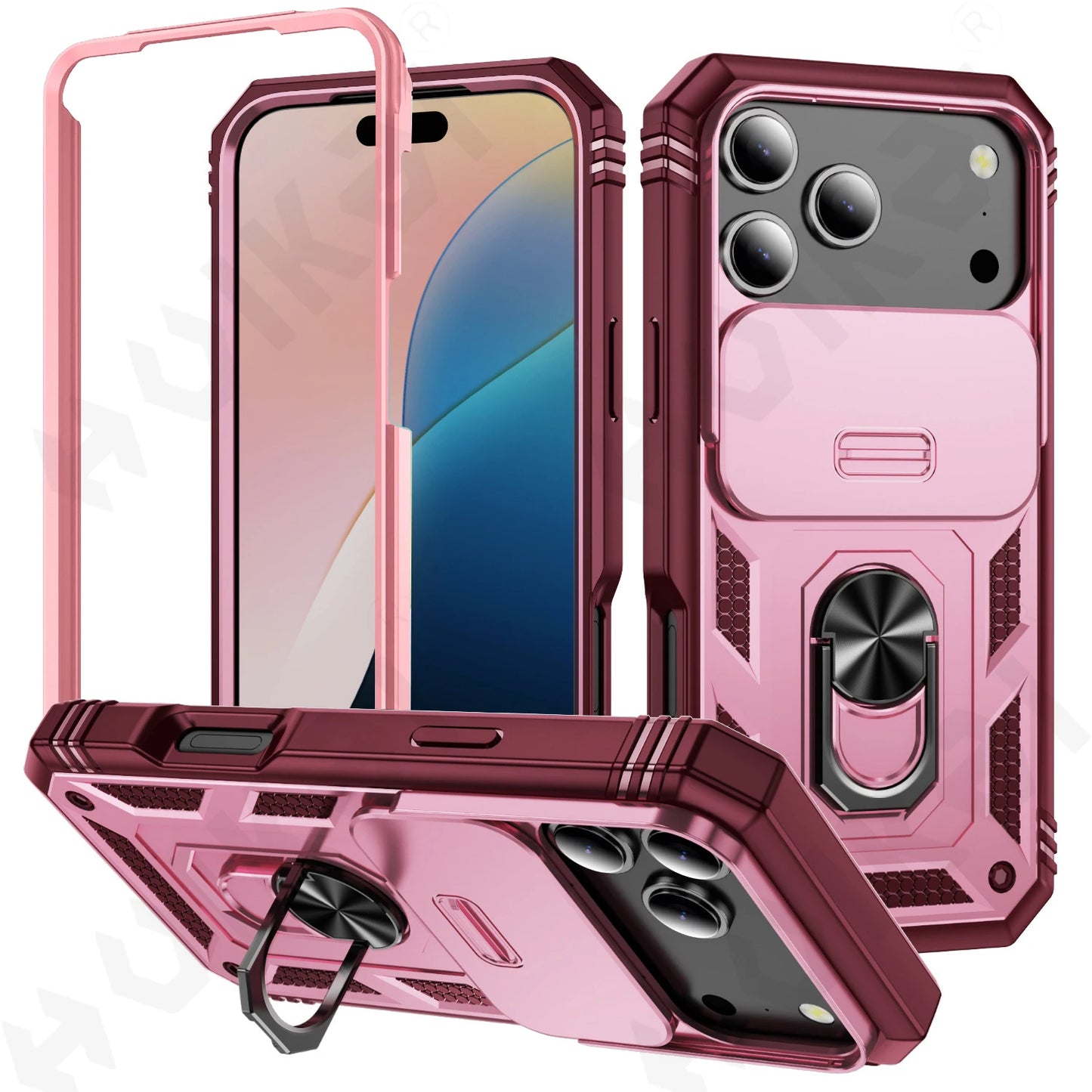 Case for Iphone 17 16 15 14 13 12 11 Pro XS Max plus Camera Slide Military Grade Armor Protection 360 Degree Rotate Armor Cover