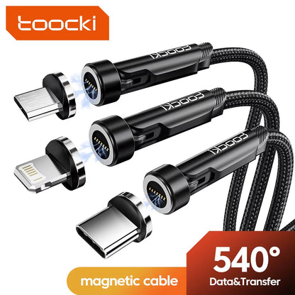 540 Rotate Magnetic USB Type C Cable for Iphone 12 X Xiaomi Fast Charger Micro USB Type-C Magnet Charging Cable Data Wire