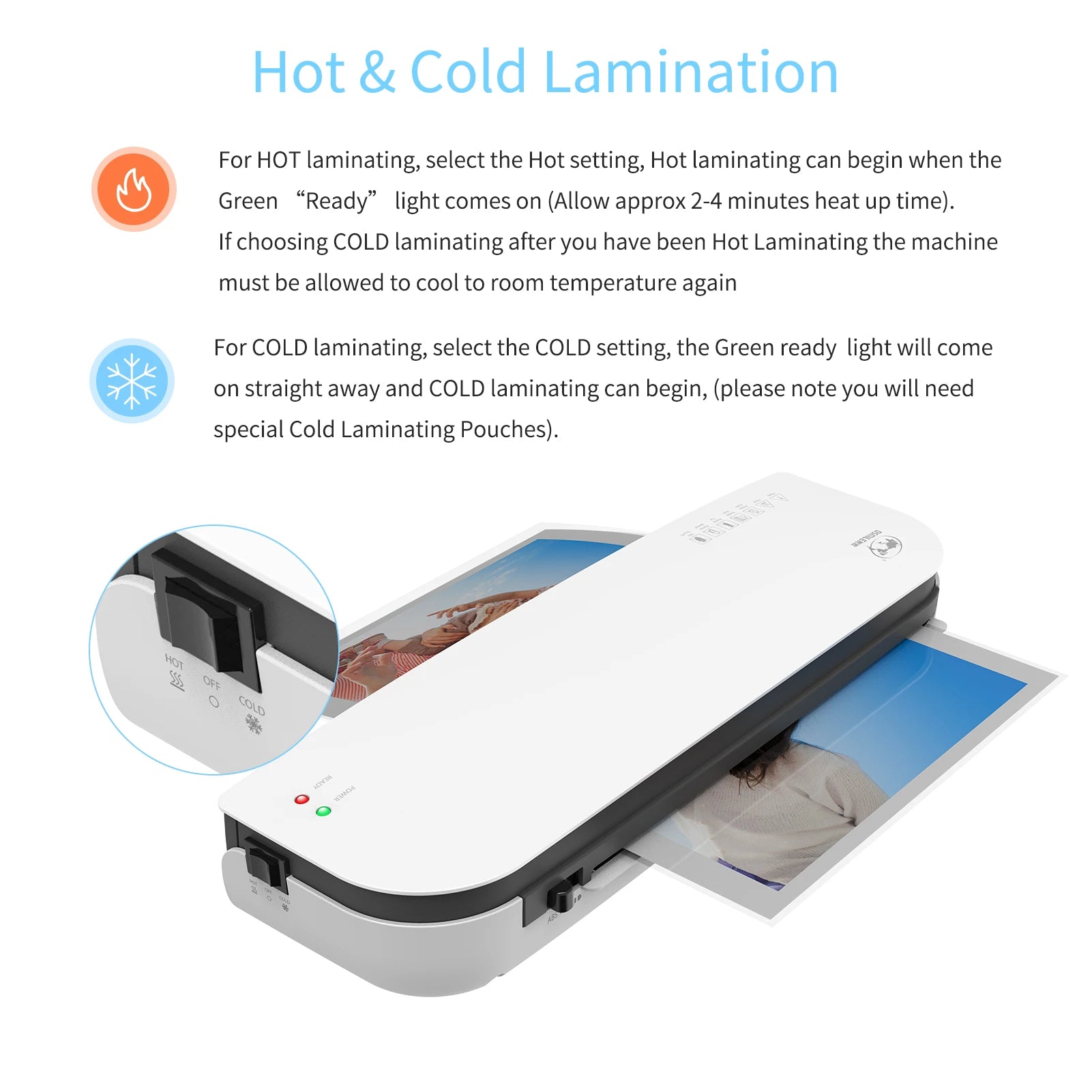 OSMILE SL289 Desktop Laminator Machine Set A4 Size Hot and Cold Lamination 2 Roller System 9 Inches Max Width for A4/A5/A6