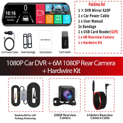 Car Dvr 10 Inch Touch Screen Video Recorder Auto Registrar Stream Mirror Support Rear View Camera Night Vision Dash Cam