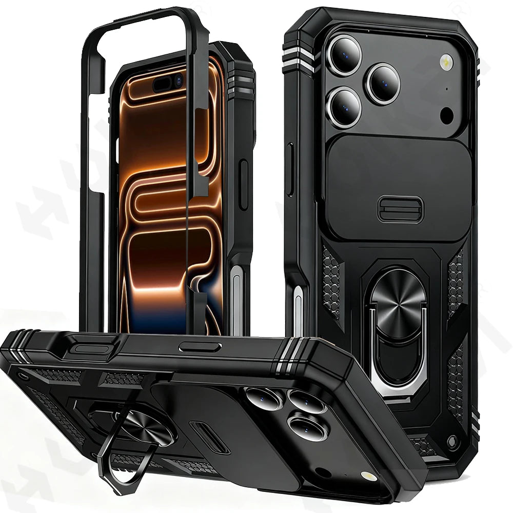 Case for Iphone 17 16 15 14 13 12 11 Pro XS Max plus Camera Slide Military Grade Armor Protection 360 Degree Rotate Armor Cover