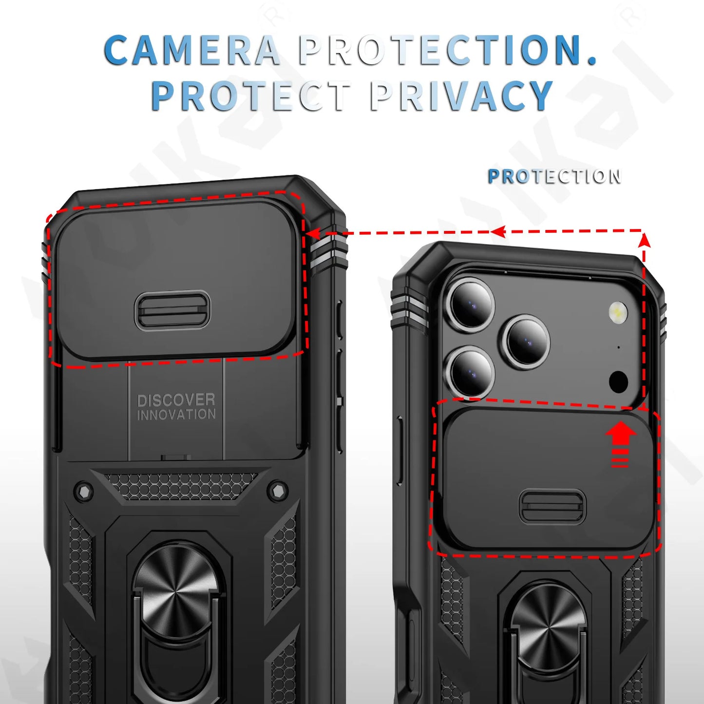 Case for Iphone 17 16 15 14 13 12 11 Pro XS Max plus Camera Slide Military Grade Armor Protection 360 Degree Rotate Armor Cover