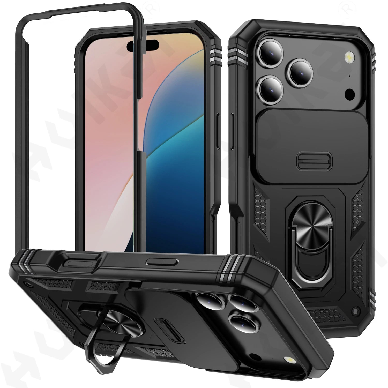 Case for Iphone 17 16 15 14 13 12 11 Pro XS Max plus Camera Slide Military Grade Armor Protection 360 Degree Rotate Armor Cover