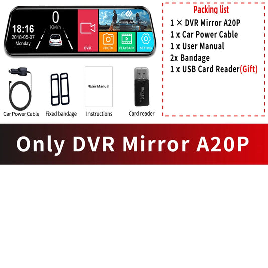 Car Dvr 10 Inch Touch Screen Video Recorder Auto Registrar Stream Mirror Support Rear View Camera Night Vision Dash Cam